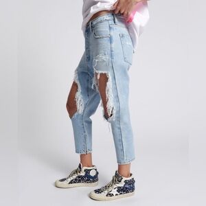 NEW One Teaspoon Kingpins Low Waist Cropped Boyfriend Denim Jeans - Fleetwood 23